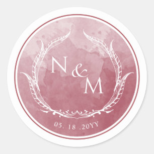 Burgundy Watercolor Monogram Umschlag Aufkleber /G