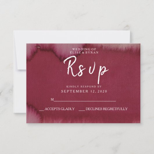 Burgundy Watercolor Paint Splash Wedding RSVP (Vorderseite)