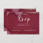 Burgundy Watercolor Paint Splash Wedding RSVP (Vorne/Hinten)