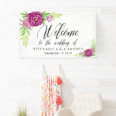 Burgundy Watercolor Peonies Wedding Banner (Insitu)