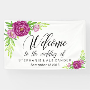Burgundy Watercolor Peonies Wedding Banner