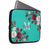 Burgundy Watercolor Peony Rosen Floral Mit Monogra Laptopschutzhülle (Vorne Rechts)