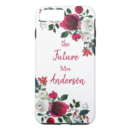 Burgundy Watercolor Rose Floral the Future Mrs. Case-Mate iPhone Hülle (Rückseite)