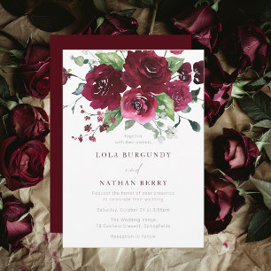 Burgundy Watercolor Rose Hochzeit Einladung