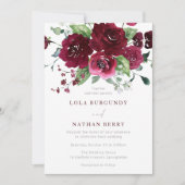 Burgundy Watercolor Rose Hochzeit Einladung (Vorderseite)