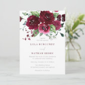 Burgundy Watercolor Rose Hochzeit Einladung (Stehend Vorderseite)