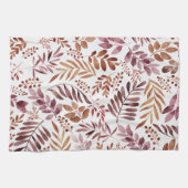 Burgundy Watercolor Rustische Blätter  Geschirrtuch (Horizontal)