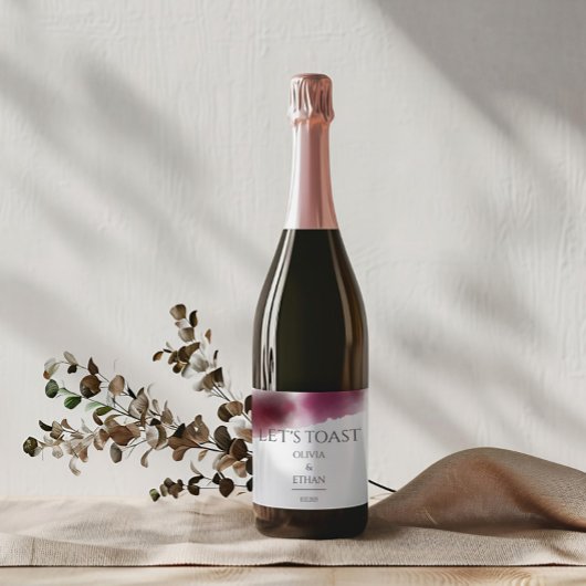 Burgundy Watercolor Wedding - Elegant Schaumweinetikett