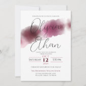 Burgundy Watercolor Wedding - Elegantes Script Einladung (Vorderseite)