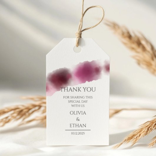 Burgundy Watercolor Wedding - Elegantes Script Geschenkanhänger