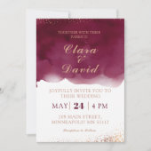 Burgundy Watercolor Wedding Invitation Einladung (Vorderseite)