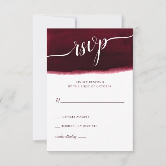 Burgundy Watercolor Wedding RSVP Karte (Vorderseite)