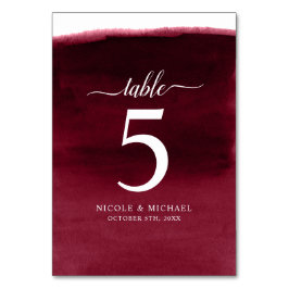 Burgundy Watercolor Wedding Tischnummer