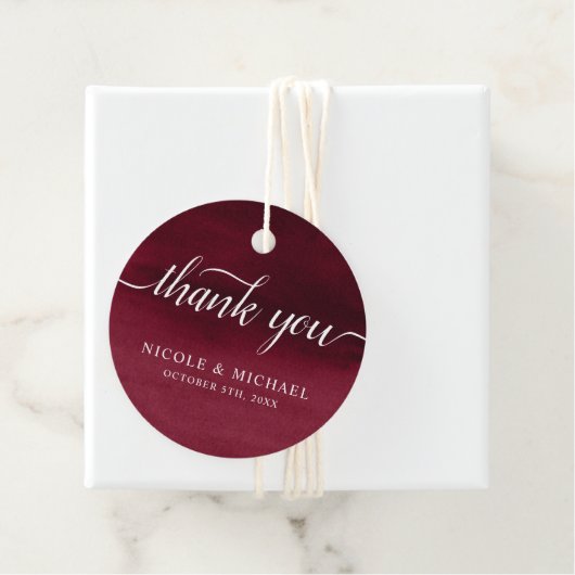 Burgundy Watercolor Wedding Vielen Dank Geschenkanhänger (Beispiel)