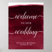 Burgundy Watercolor Wedding Welcome Sign Poster (Vorne)