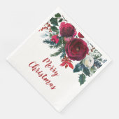 Burgundy Watercolor Winter Blume Weihnachten Serviette (Ecke)