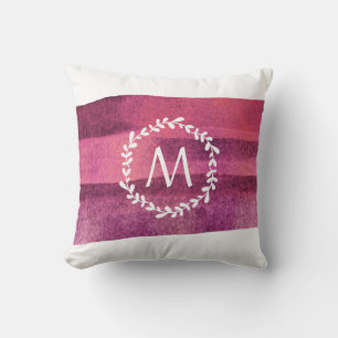 Burgundy Watercolor & Wreath Monogram Kissen