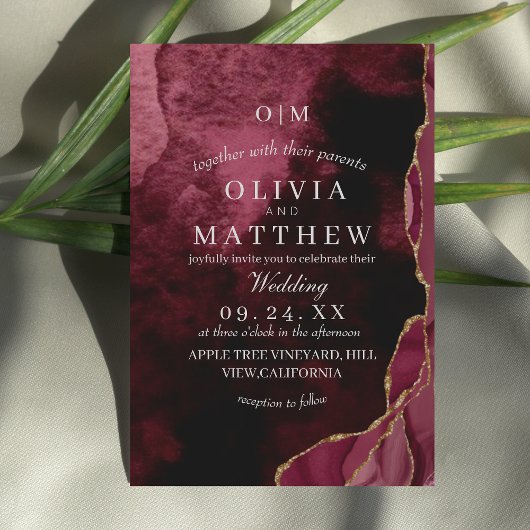 Burgundy Wedding Agate & Gold Royal Wedding Bordo Einladung