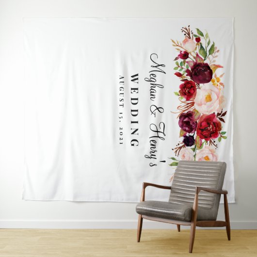 Burgundy Wedding Backdrop, Foto Booth Prop Wandteppich (Beispiel (Horizontal))