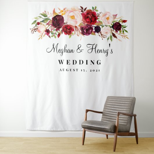 Burgundy Wedding Backdrop, Foto Booth Prop Wandteppich (Beispiel)