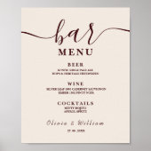 Burgundy Wedding Bar Menu  Poster (Vorne)