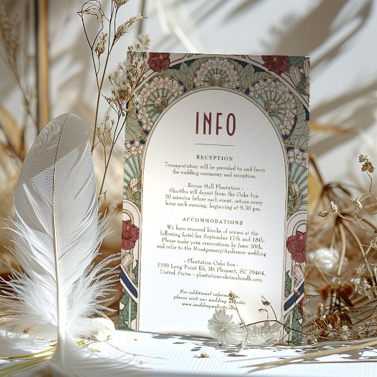 Burgundy Wedding Beilage INFO Vintag Art Nouveau Einladung