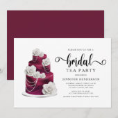 Burgundy Wedding Cake Brautparty Tee Party Einladung (Vorne/Hinten)