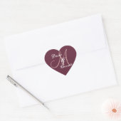 Burgundy Wedding Damask Monogramm eines ersten V16 Herz-Aufkleber (Umschlag)