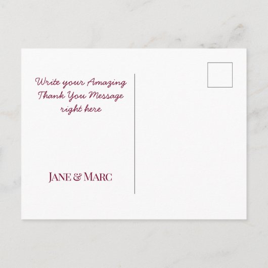 Burgundy Wedding Dankeschön Karten Elegantes Skrip (Rückseite)