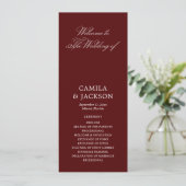 Burgundy Wedding Flat Program Einladung (Stehend Vorderseite)