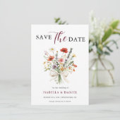 Burgundy Wedding Floral Save The Date (Stehend Vorderseite)