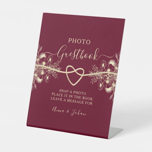 Burgundy Wedding Foto Gäestbook Sockelschild (Vorderseite)