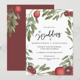 Burgundy Wedding Green Blätter Moderne botanische Einladung
