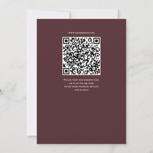 Burgundy Wedding Invitation QR Code Einladung (Rückseite)