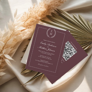Burgundy Wedding Invitation QR Code Einladung