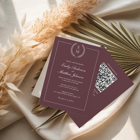Burgundy Wedding Invitation QR Code Einladung