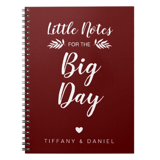 Burgundy Wedding Little Note Big Day Personalisier Notizblock (Vorderseite)