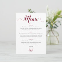 Burgundy Wedding Menu Card 12x18
