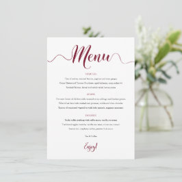 Burgundy Wedding Menu Card 12x18 Menükarte