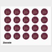 Burgundy Wedding Monogram Runder Aufkleber (Blatt)