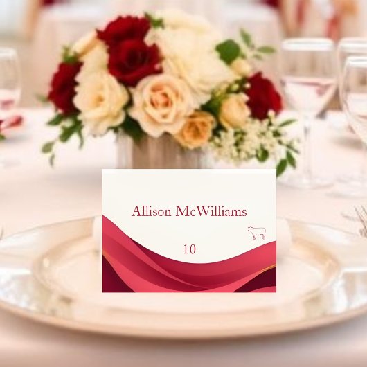 Burgundy Wedding Place Card-Meat Tischnummer