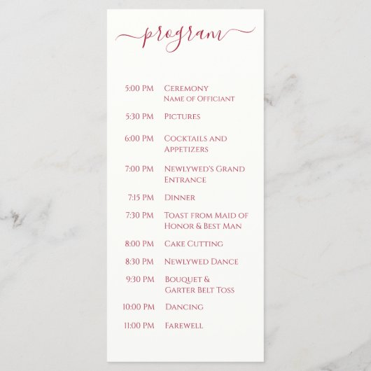 Burgundy Wedding Programm (Rückseite)