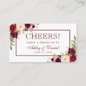 Burgundy Wedding Reception Drink Ticket Card Begleitkarte (Vorderseite)