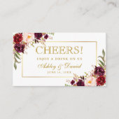 Burgundy Wedding Reception Drink Ticket Card Gold Begleitkarte (Vorderseite)