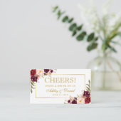 Burgundy Wedding Reception Gold Drink Ticket Card Begleitkarte (Stehend Vorderseite)