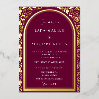 Burgundy Wedding (Retro-Dotted) Folieneinladung