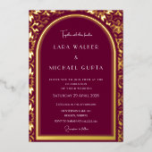 Burgundy Wedding (Retro-Dotted) Folieneinladung (Vorderseite)