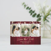 Burgundy Wedding Save the Date Foto Postkarten (Stehend Vorderseite)