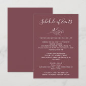 Burgundy Wedding Schedule Card Begleitkarte (Vorne/Hinten)
