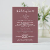 Burgundy Wedding Schedule Card Begleitkarte (Stehend Vorderseite)